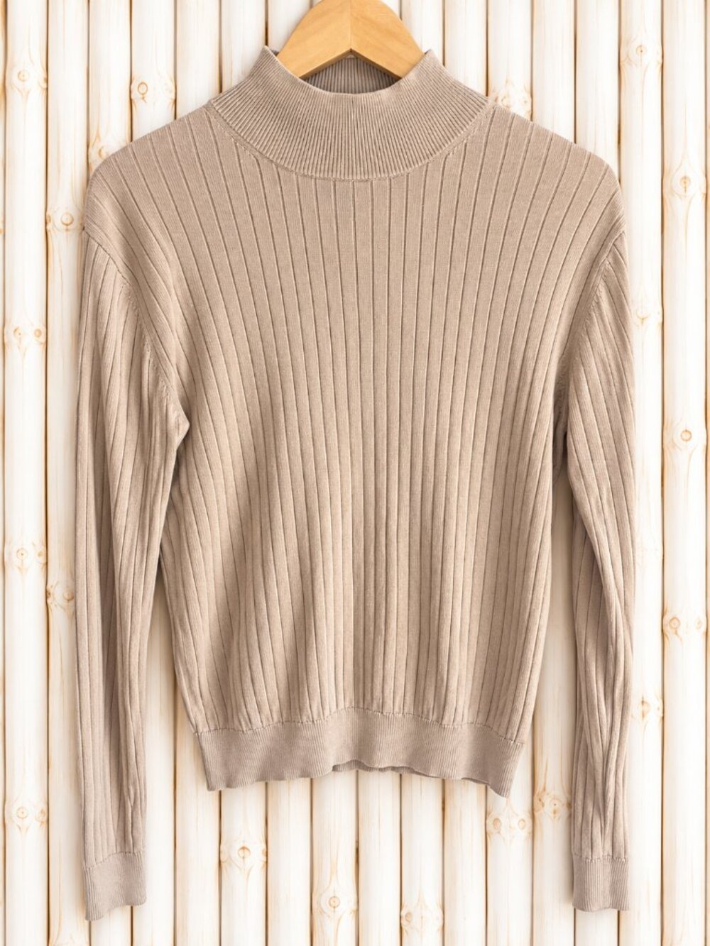 August Silk Ribbed Funnel Neck, Camel